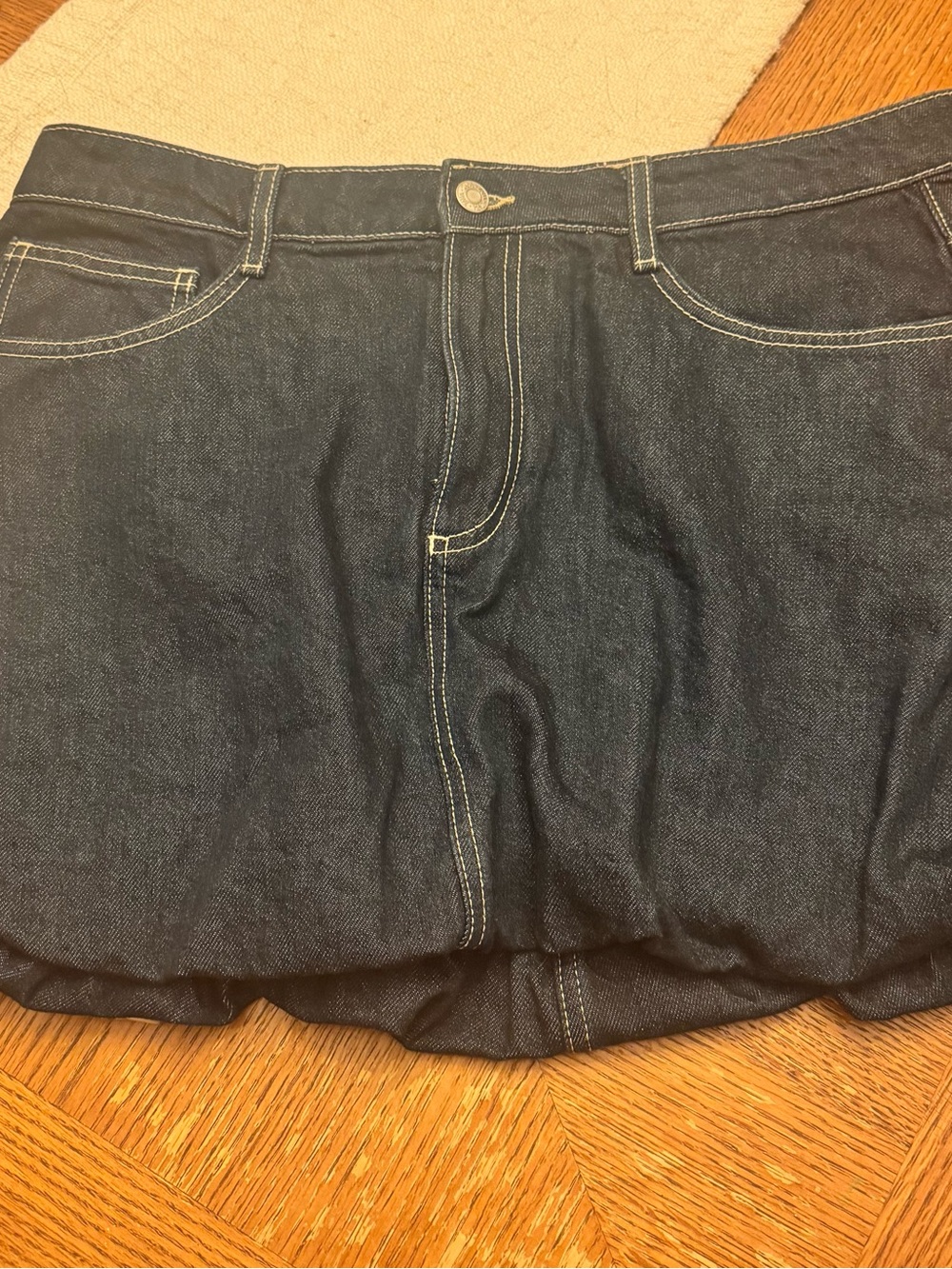 Zara Dark Denim Bubble Hem Mini Skirt